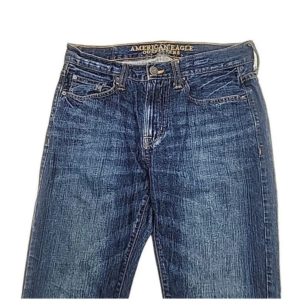 American Eagle Jeans Original Straight Size 30x34 Cotton Distressed Medium Wash